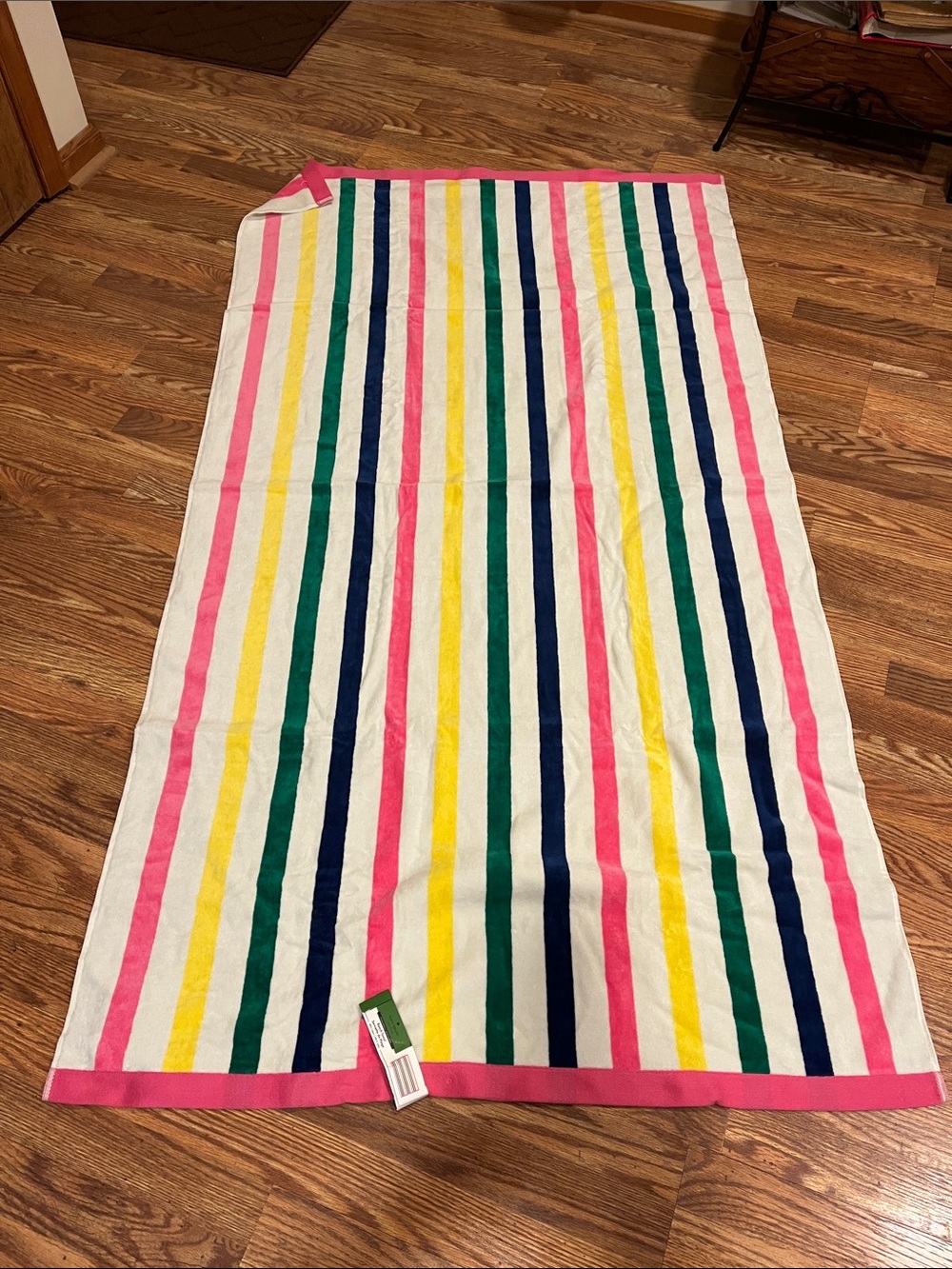 Kate Spade Striped Beach Towel in Pink, Yellow, Green, Navy and White